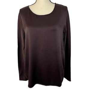 Theory Nishra Brown Rounded Hem Long Sleeve Top Size M